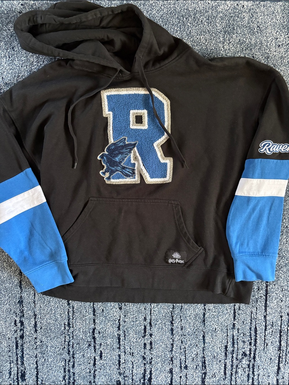 Harry Potter Raven Letterman Pullover Hoodie - Black & Blue